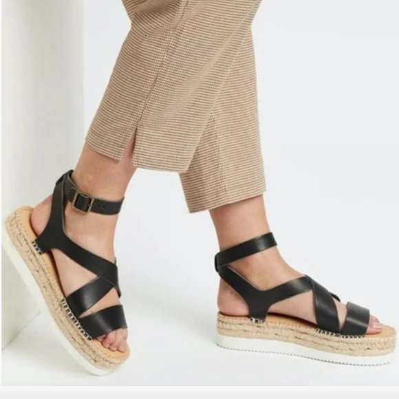 Soludos Shoes - Soludos Olympia Espadrille Platform Leather Sandal In Black NIB